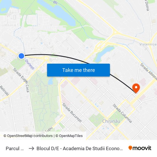 Parcul Alunelul to Blocul D / E - Academia De Studii Economice A Moldovei (Asem) map