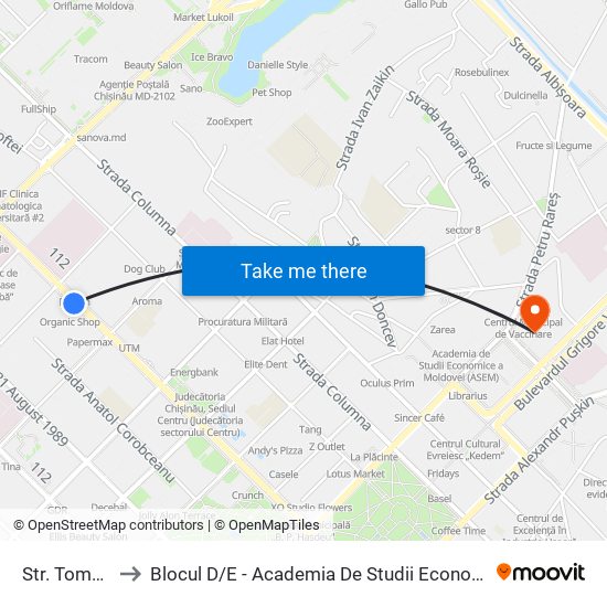 Str. Toma Ciorbă to Blocul D / E - Academia De Studii Economice A Moldovei (Asem) map