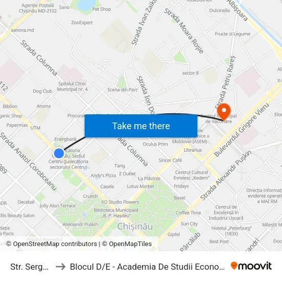 Str. Serghei Lazo to Blocul D / E - Academia De Studii Economice A Moldovei (Asem) map