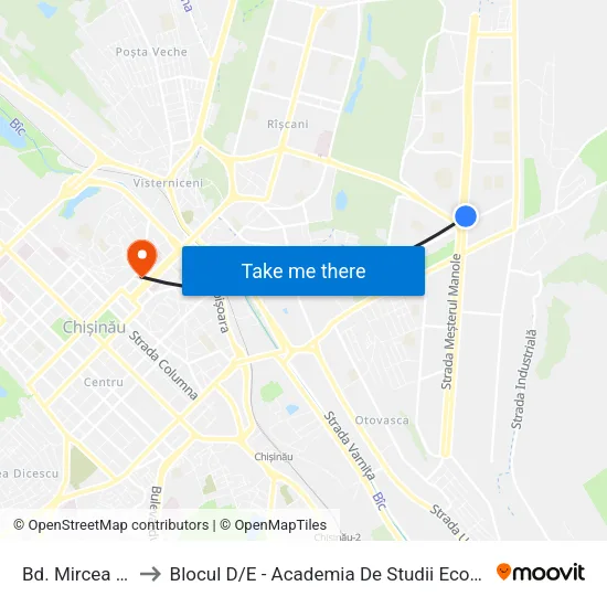 Bd. Mircea Cel Bătrân to Blocul D / E - Academia De Studii Economice A Moldovei (Asem) map