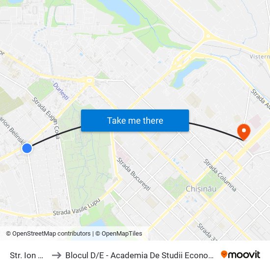 Str. Ion Creangă to Blocul D / E - Academia De Studii Economice A Moldovei (Asem) map