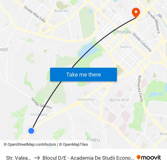 Str. Valea Radiului to Blocul D / E - Academia De Studii Economice A Moldovei (Asem) map