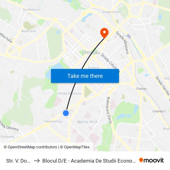 Str. V. Dokuceaev to Blocul D / E - Academia De Studii Economice A Moldovei (Asem) map