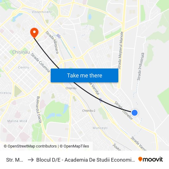 Str. Movileni to Blocul D / E - Academia De Studii Economice A Moldovei (Asem) map