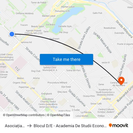 Asociația Tracom to Blocul D / E - Academia De Studii Economice A Moldovei (Asem) map
