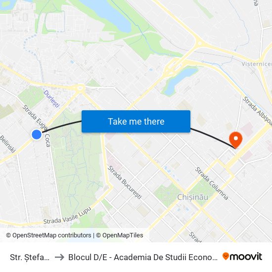 Str. Ștefan Neaga to Blocul D / E - Academia De Studii Economice A Moldovei (Asem) map