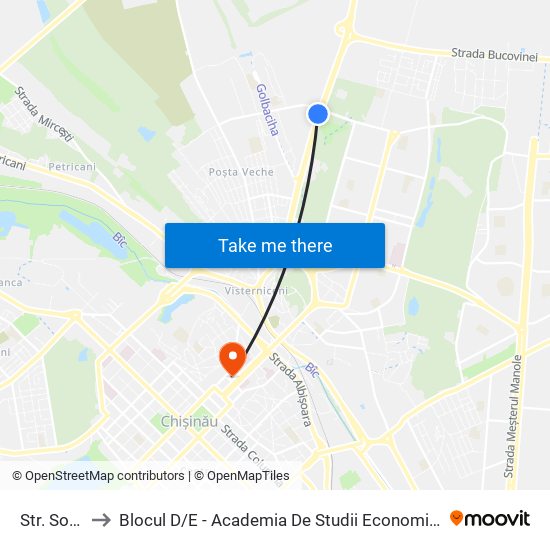 Str. Socoleni to Blocul D / E - Academia De Studii Economice A Moldovei (Asem) map