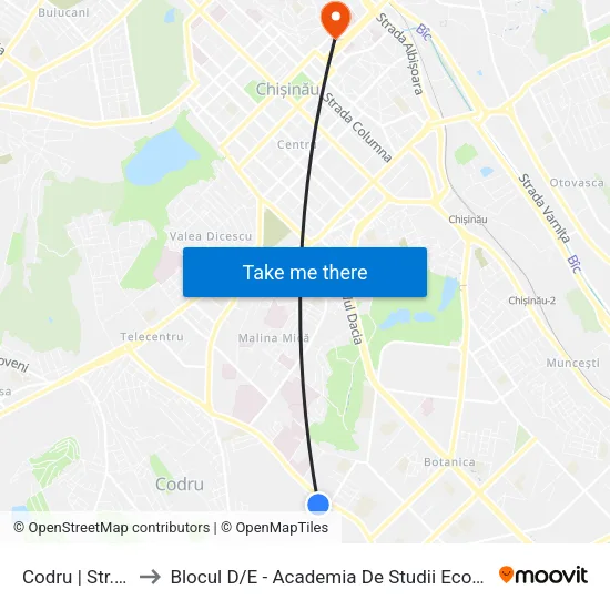 Codru | Str. Costiujeni to Blocul D / E - Academia De Studii Economice A Moldovei (Asem) map