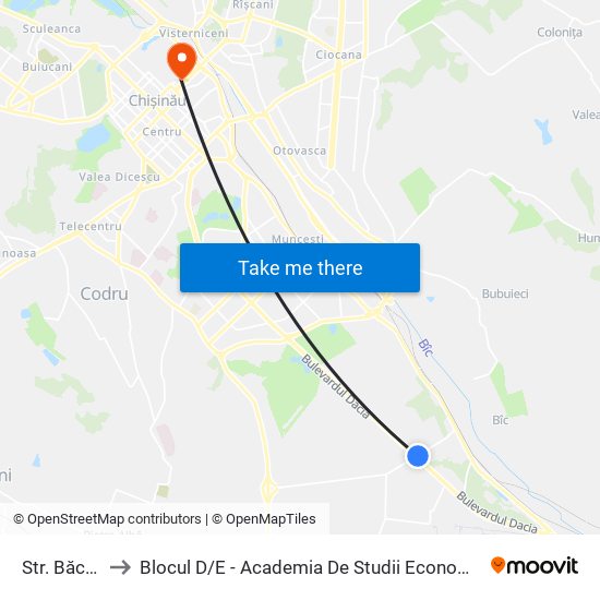 Str. Băcioii Noi to Blocul D / E - Academia De Studii Economice A Moldovei (Asem) map