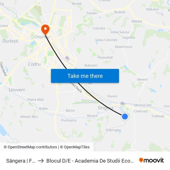 Sângera | Facultativă to Blocul D / E - Academia De Studii Economice A Moldovei (Asem) map