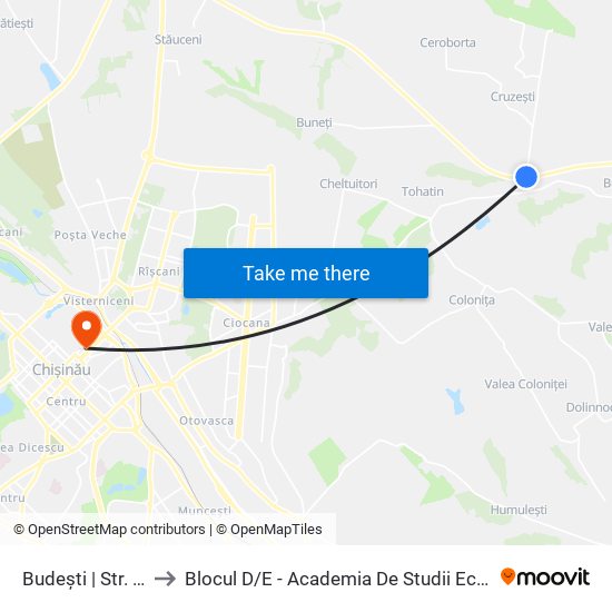 Budești | Str. Budeștii Noi to Blocul D / E - Academia De Studii Economice A Moldovei (Asem) map