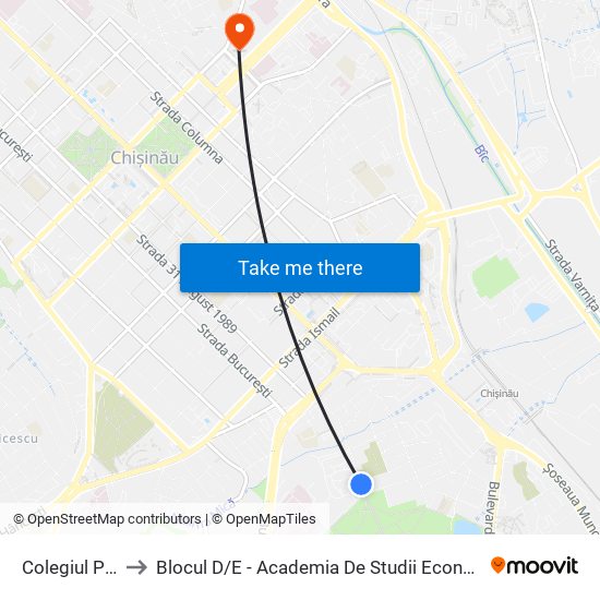 Colegiul Politehnic to Blocul D / E - Academia De Studii Economice A Moldovei (Asem) map