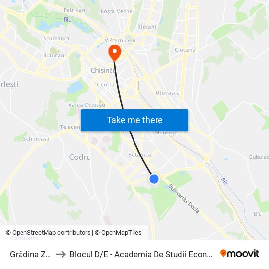 Grădina Zoologică to Blocul D / E - Academia De Studii Economice A Moldovei (Asem) map