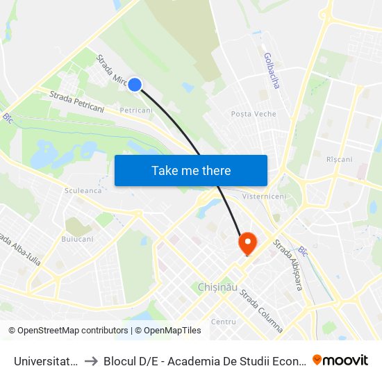 Universitatea Agrară to Blocul D / E - Academia De Studii Economice A Moldovei (Asem) map