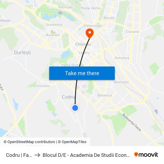 Codru | Facultativă to Blocul D / E - Academia De Studii Economice A Moldovei (Asem) map