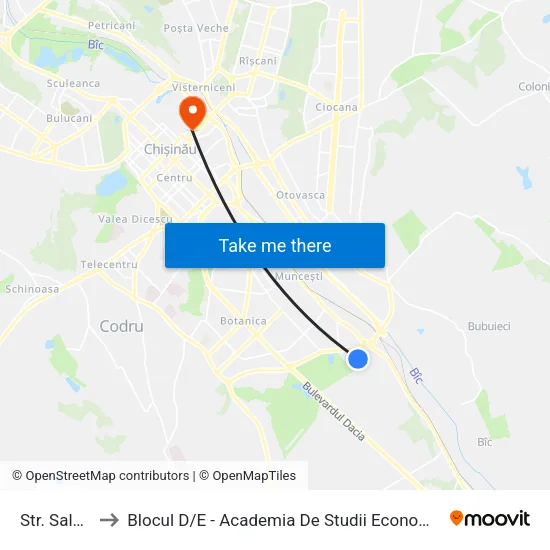 Str. Salcâmilor to Blocul D / E - Academia De Studii Economice A Moldovei (Asem) map