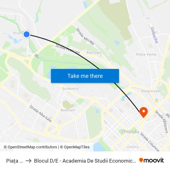 Piața Auto to Blocul D / E - Academia De Studii Economice A Moldovei (Asem) map