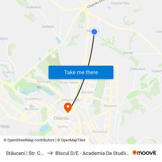 Stăuceni | Str. Constantin Stamati to Blocul D / E - Academia De Studii Economice A Moldovei (Asem) map