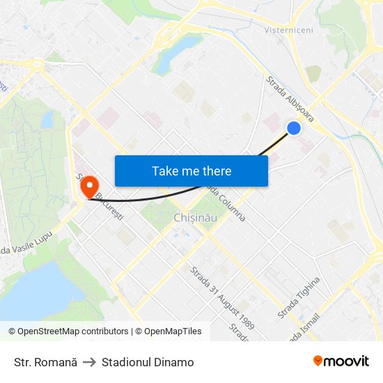 Str. Romană to Stadionul Dinamo map