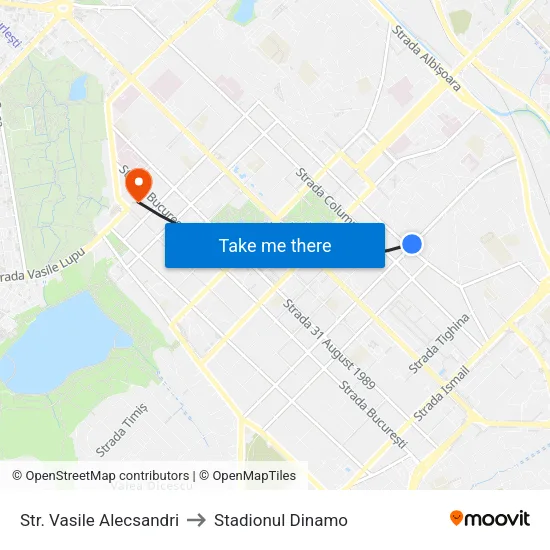 Str. Vasile Alecsandri to Stadionul Dinamo map