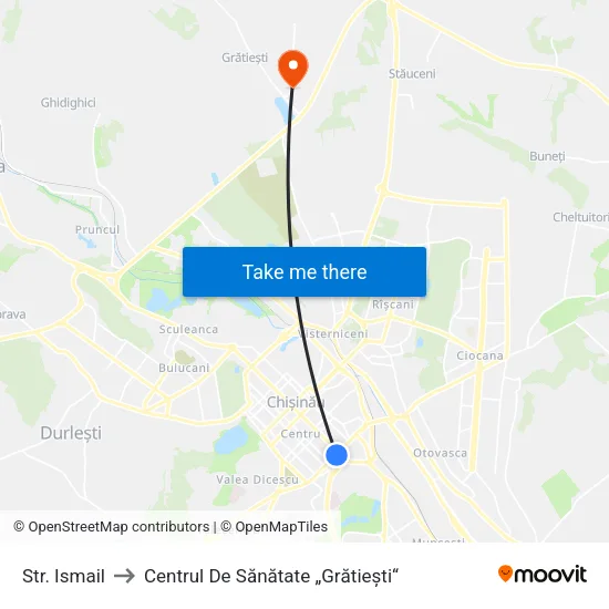 Str. Ismail to Centrul De Sănătate „Grătiești“ map