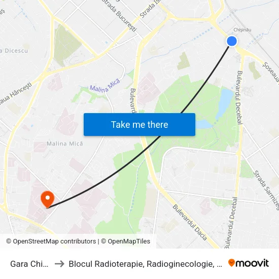 Gara Chișinău to Blocul Radioterapie, Radioginecologie, Chimeoterapie map