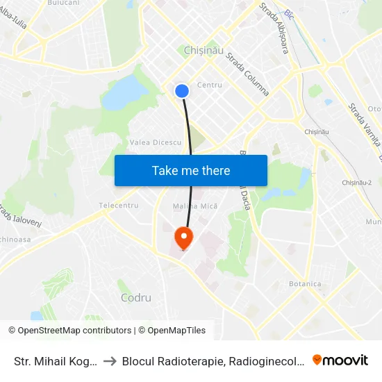 Str. Mihail Kogălniceanu to Blocul Radioterapie, Radioginecologie, Chimeoterapie map