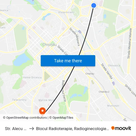 Str. Alecu Russo to Blocul Radioterapie, Radioginecologie, Chimeoterapie map