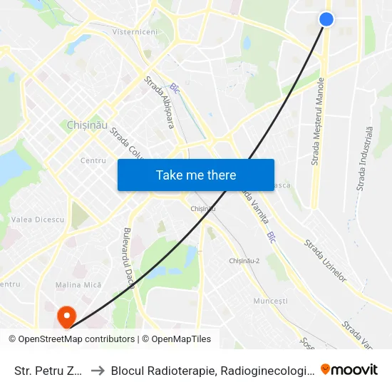 Str. Petru Zadnipru to Blocul Radioterapie, Radioginecologie, Chimeoterapie map