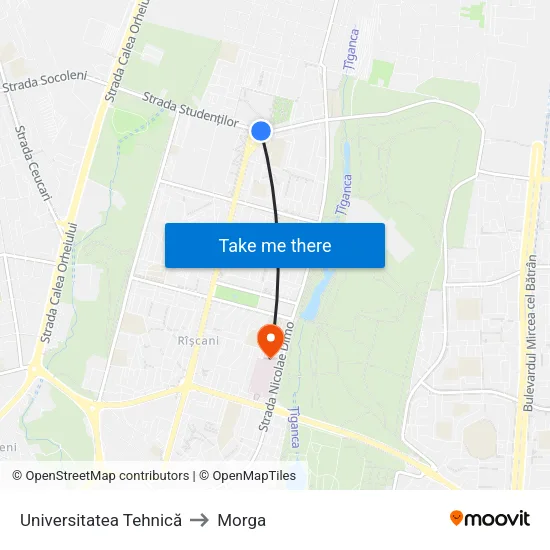 Universitatea Tehnică to Morga map