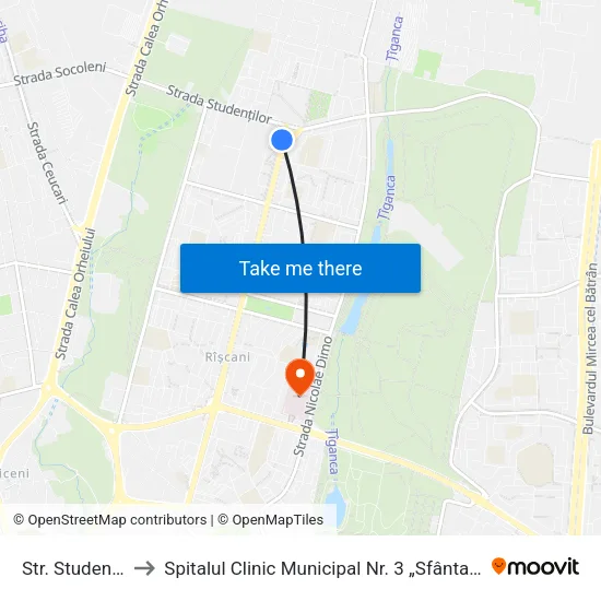 Str. Studenților to Spitalul Clinic Municipal Nr. 3 „Sfânta Treime“ map