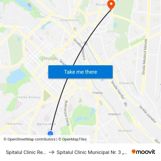 Spitalul Clinic Republican to Spitalul Clinic Municipal Nr. 3 „Sfânta Treime“ map