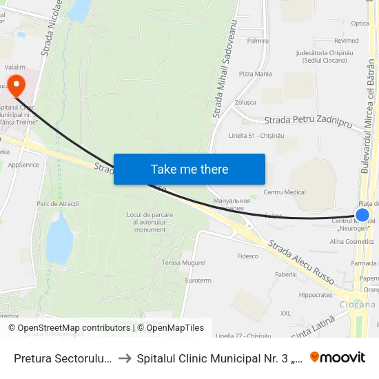 Pretura Sectorului Ciocana to Spitalul Clinic Municipal Nr. 3 „Sfânta Treime“ map