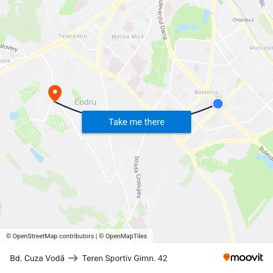 Bd. Cuza Vodă to Teren Sportiv Gimn. 42 map