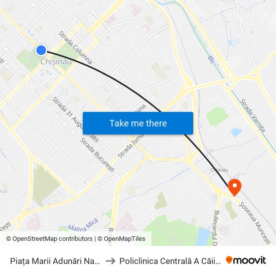 Piața Marii Adunări Naționale to Policlinica Centrală A Căii Ferate map