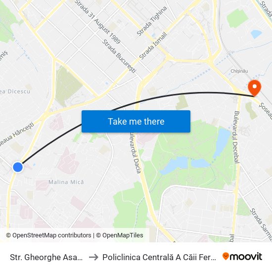 Str. Gheorghe Asachi to Policlinica Centrală A Căii Ferate map