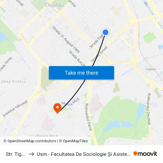 Str. Tighina to Usm - Facultatea De Sociologie Și Asistență Socială map