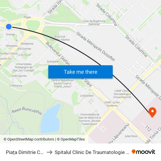 Piața Dimitrie Cantemir to Spitalul Clinic De Traumatologie Și Ortopedie map