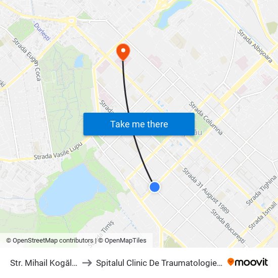 Str. Mihail Kogălniceanu to Spitalul Clinic De Traumatologie Și Ortopedie map