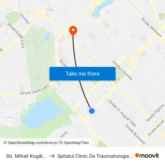 Str. Mihail Kogălniceanu to Spitalul Clinic De Traumatologie Și Ortopedie map