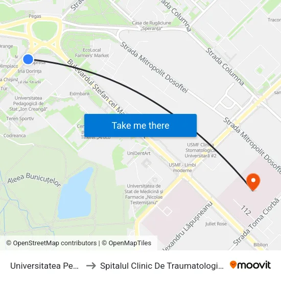 Universitatea Pedagogică to Spitalul Clinic De Traumatologie Și Ortopedie map