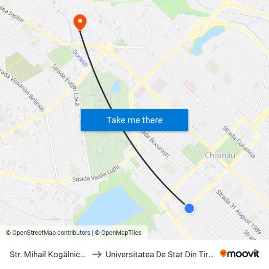 Str. Mihail Kogălniceanu to Universitatea De Stat Din Tiraspol map