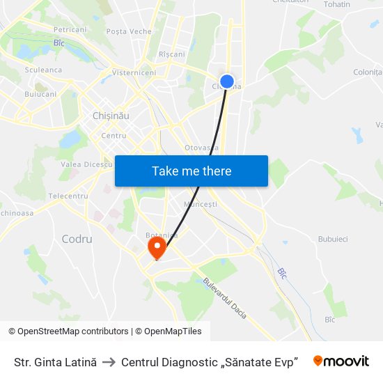 Str. Ginta Latină to Centrul Diagnostic „Sănatate Evp” map