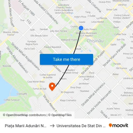 Piața Marii Adunări Naționale to Universitatea De Stat Din Moldova map