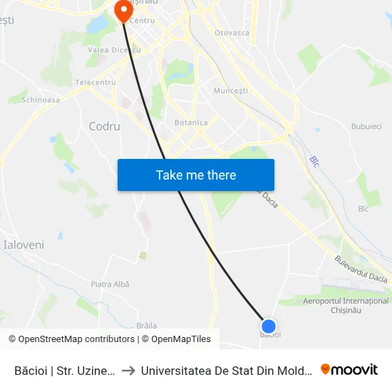 Băcioi | Str. Uzinelor to Universitatea De Stat Din Moldova map