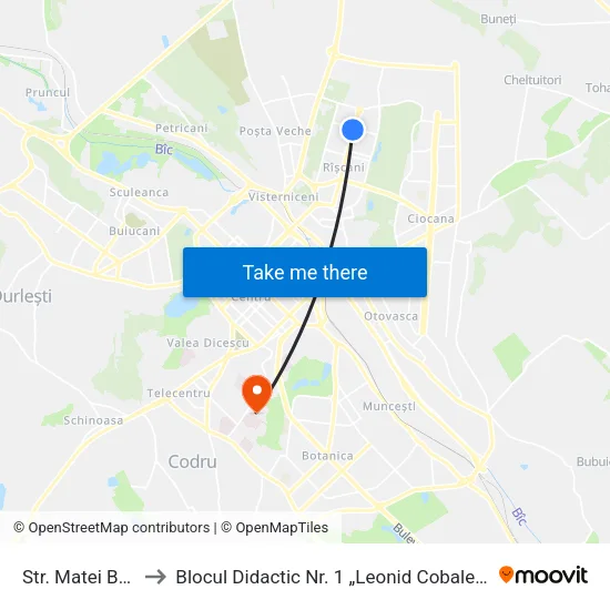 Str. Matei Basarab to Blocul Didactic Nr. 1 „Leonid Cobaleanschi” - Usmf map