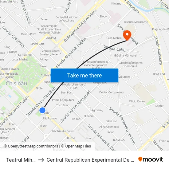 Teatrul Mihai Eminescu to Centrul Republican Experimental De Protezare, Ortopedie Și Reabilitare map