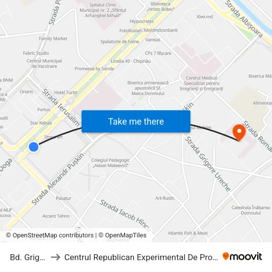 Bd. Grigore Vieru to Centrul Republican Experimental De Protezare, Ortopedie Și Reabilitare map