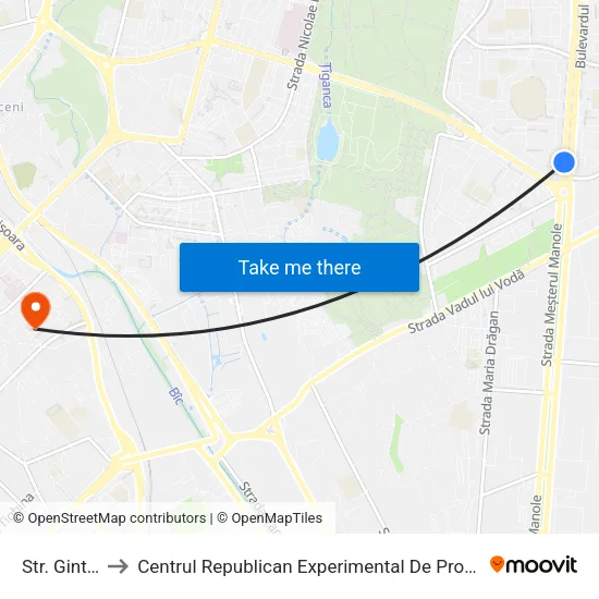 Str. Ginta Latină to Centrul Republican Experimental De Protezare, Ortopedie Și Reabilitare map