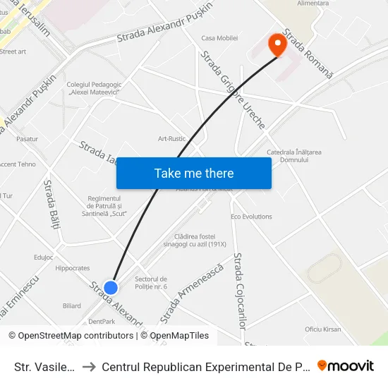 Str. Vasile Alecsandri to Centrul Republican Experimental De Protezare, Ortopedie Și Reabilitare map